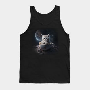 Kitten Cat in the Coffee Mug Space & Galaxy Theme Stars Tank Top